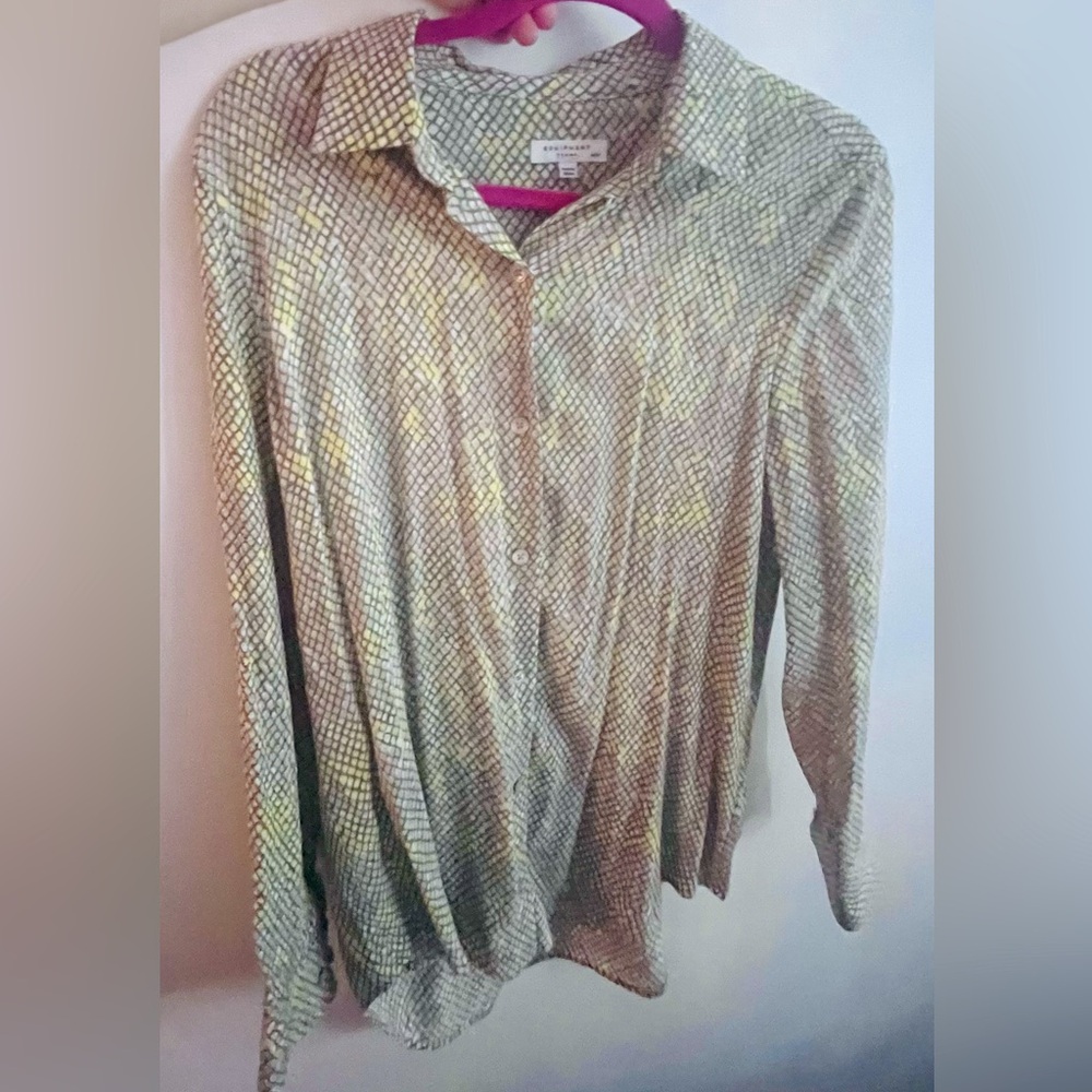 Equipment Cream Tan Button Down Blouse with Notched Collar